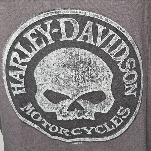 Harley-Davidson T-Shirt Skull V Neck Gray Plus Size 2X Okoboji Iowa - Picture 4 of 8